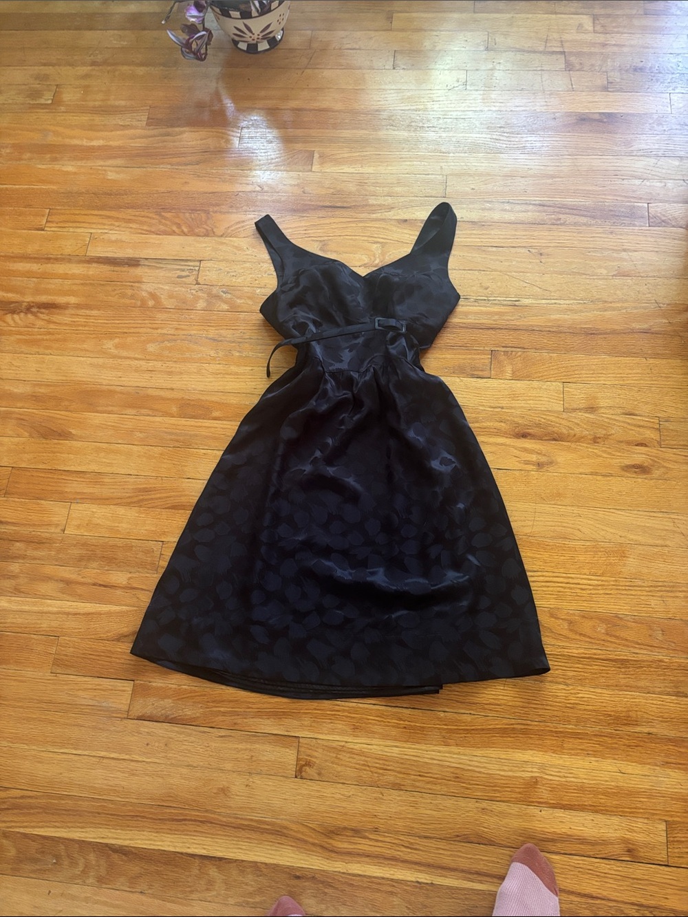 White House Black Market 100% Silk Black Belted Dress